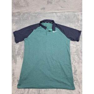 Nike Dri Fit Polo Golf Shirt Mens Size M Green & Blue Short Sleeve
